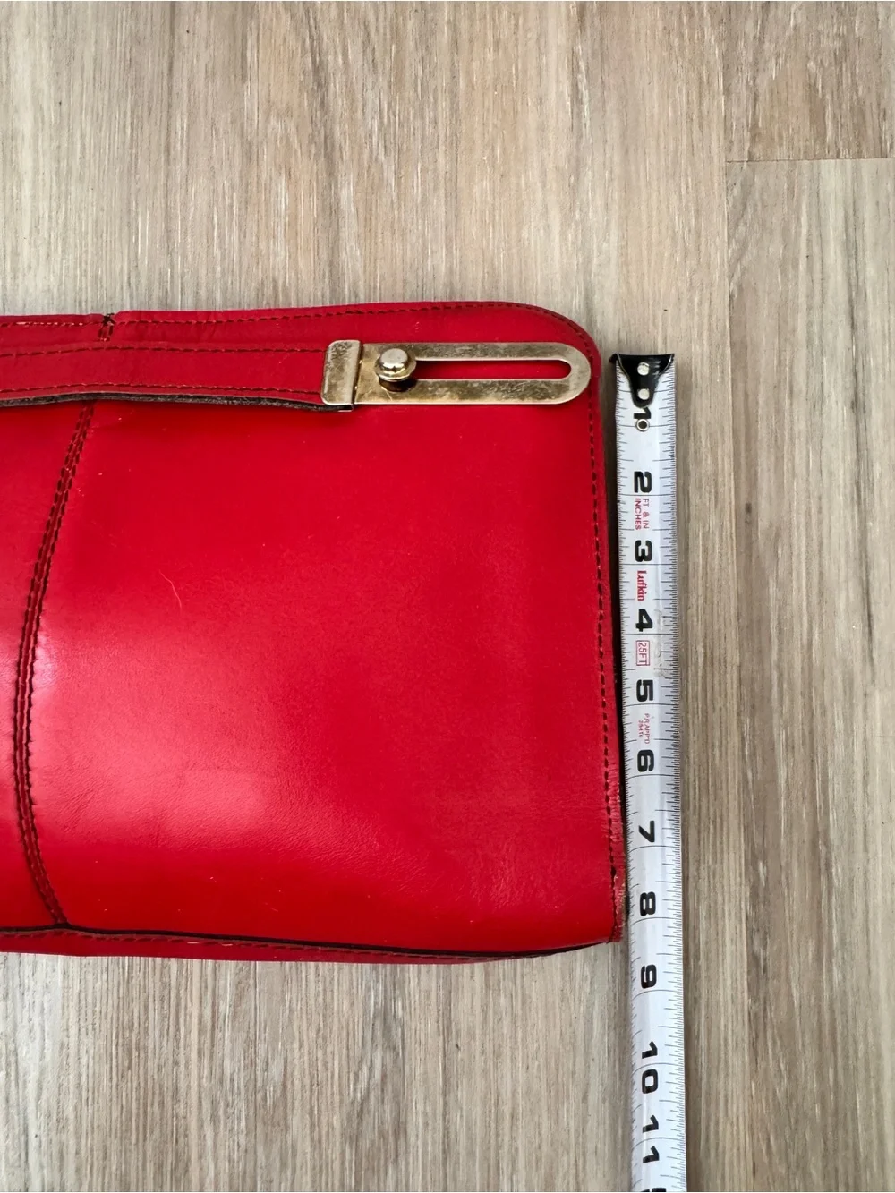 Vintage HYUK Red Leather Top Handle Clutch Purse USA Brass Hardware zip top bag
